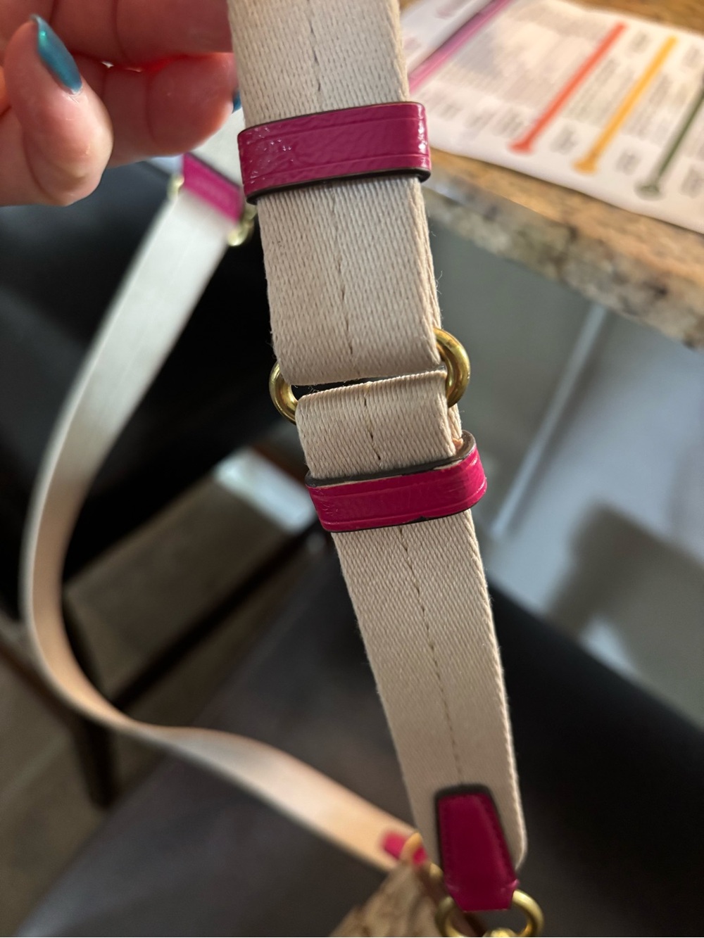 Coach Brown Signature Crossbody with Pink Stripe and White Strap - Picture 9 of 13